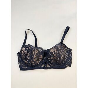 Adore Me Black Lace Strappy Cage Underwire Bra Nude Contrast 40D